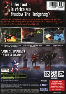 Shadow The Hedgehog (USA) box cover back